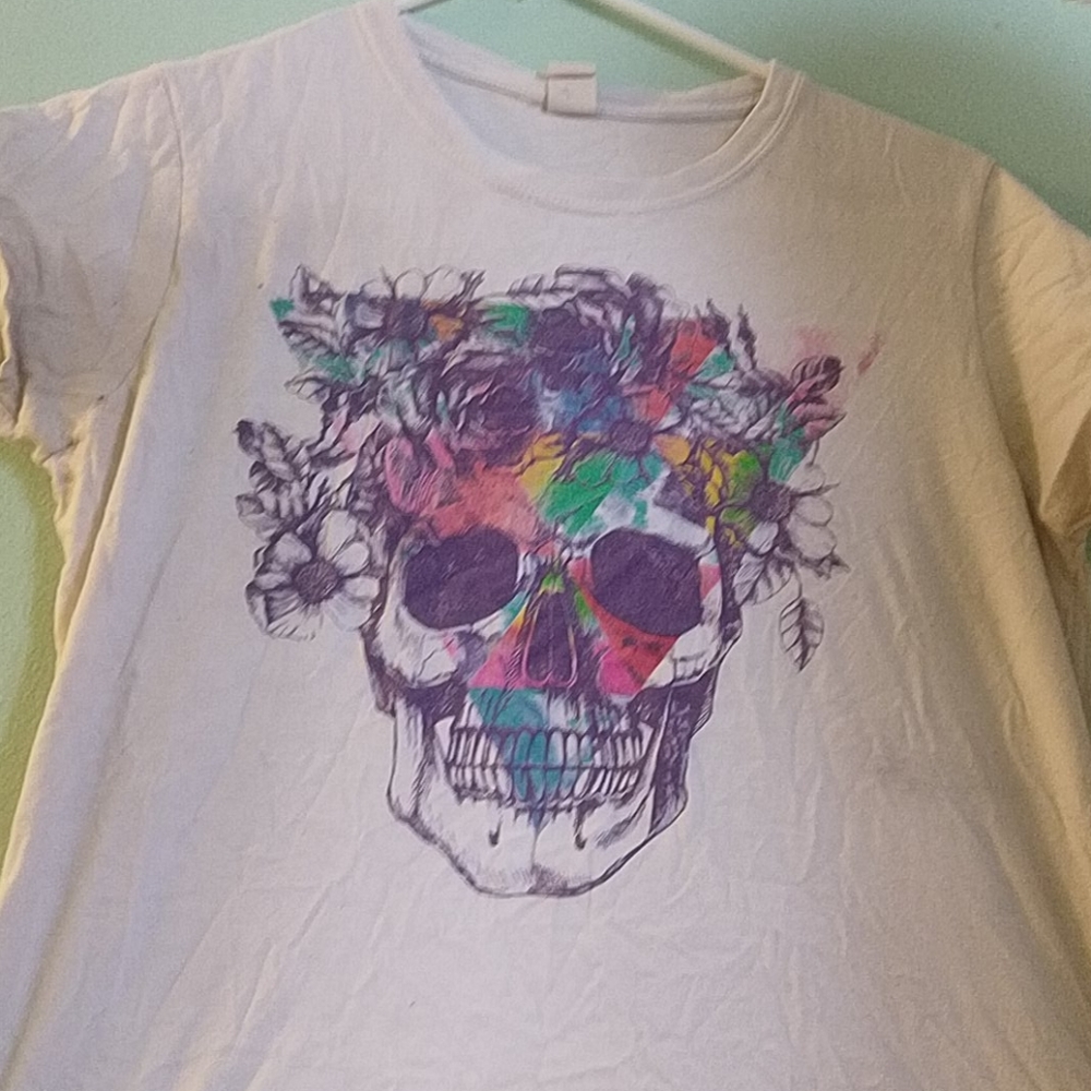 White Rainbow Floral Skull Tshirt Custom